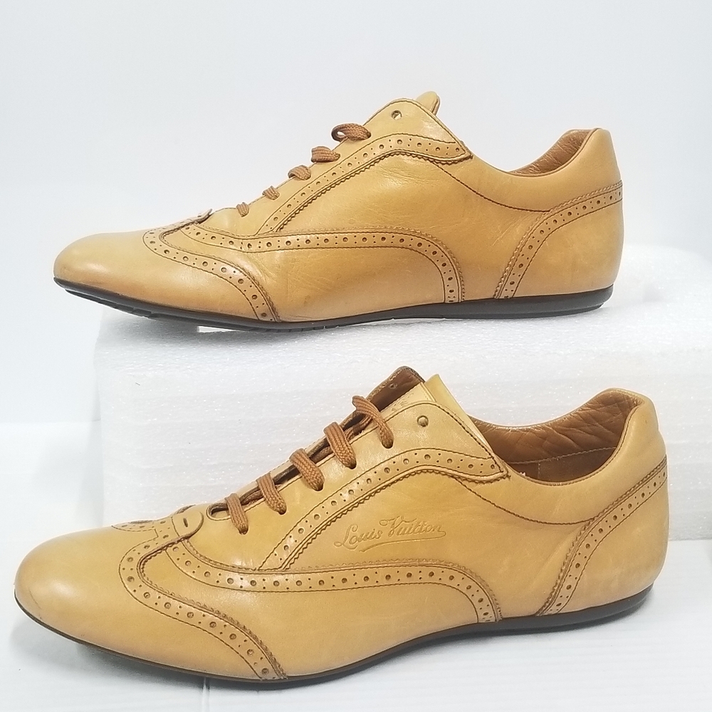 Louis Vuitton Men’s Brown Leather Wing Tipped  Laser cut Low Top dress Sneakers - Picture 6 of 16